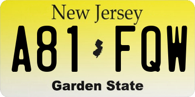 NJ license plate A81FQW