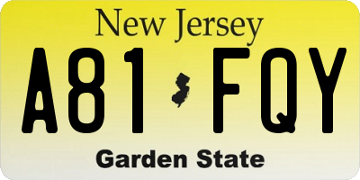 NJ license plate A81FQY