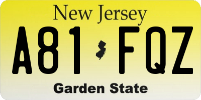 NJ license plate A81FQZ