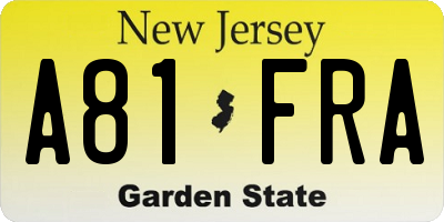 NJ license plate A81FRA