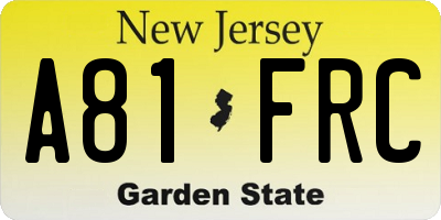 NJ license plate A81FRC