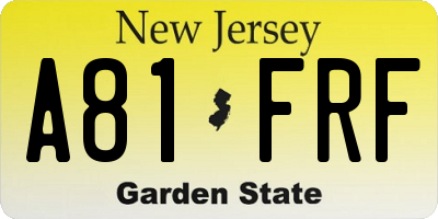 NJ license plate A81FRF