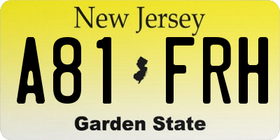 NJ license plate A81FRH