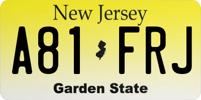 NJ license plate A81FRJ