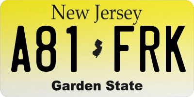NJ license plate A81FRK