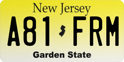 NJ license plate A81FRM