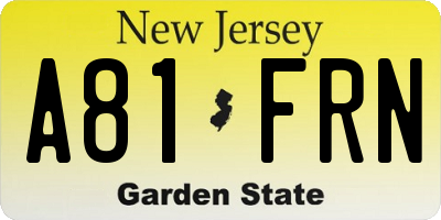 NJ license plate A81FRN