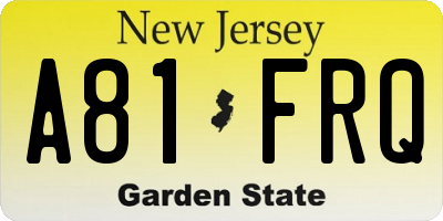 NJ license plate A81FRQ