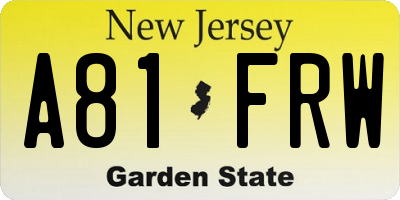 NJ license plate A81FRW