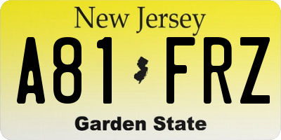 NJ license plate A81FRZ