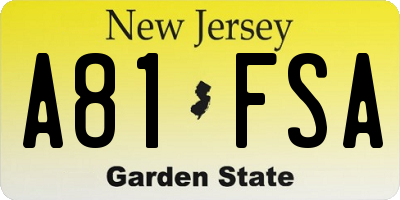 NJ license plate A81FSA