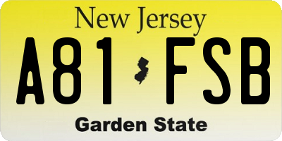NJ license plate A81FSB