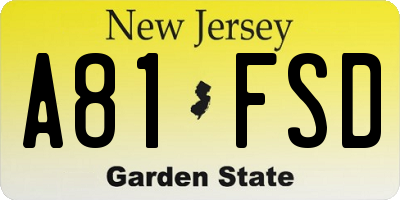 NJ license plate A81FSD
