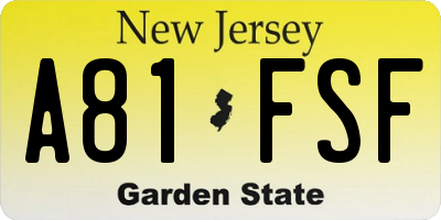 NJ license plate A81FSF