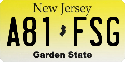 NJ license plate A81FSG