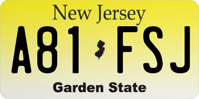 NJ license plate A81FSJ