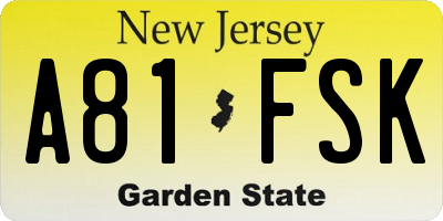 NJ license plate A81FSK