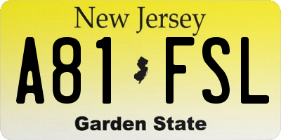 NJ license plate A81FSL