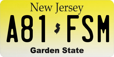NJ license plate A81FSM