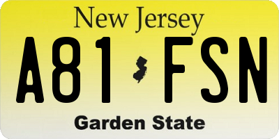 NJ license plate A81FSN
