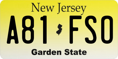 NJ license plate A81FSO
