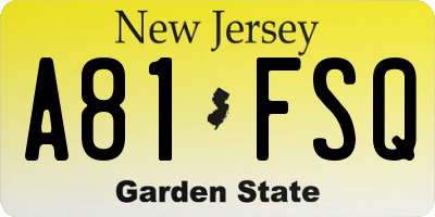 NJ license plate A81FSQ