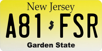 NJ license plate A81FSR