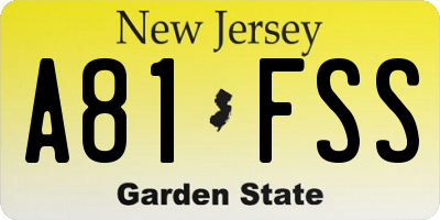 NJ license plate A81FSS