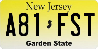 NJ license plate A81FST