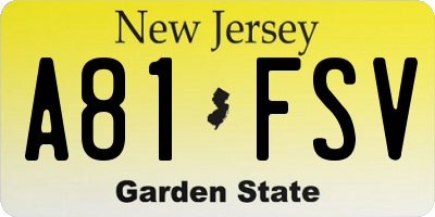 NJ license plate A81FSV