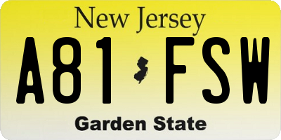 NJ license plate A81FSW