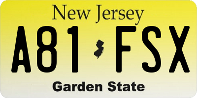 NJ license plate A81FSX