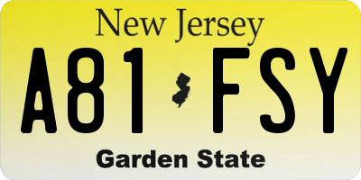 NJ license plate A81FSY