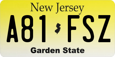 NJ license plate A81FSZ