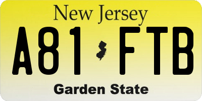 NJ license plate A81FTB