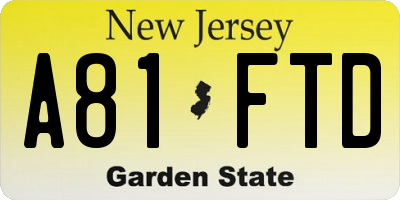 NJ license plate A81FTD