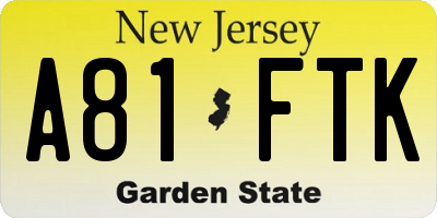 NJ license plate A81FTK