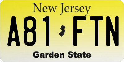 NJ license plate A81FTN