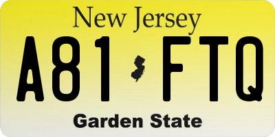 NJ license plate A81FTQ