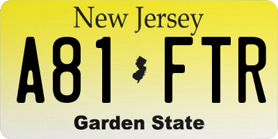 NJ license plate A81FTR