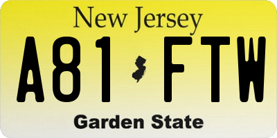 NJ license plate A81FTW