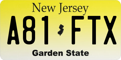 NJ license plate A81FTX