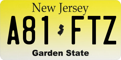 NJ license plate A81FTZ