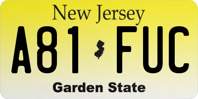 NJ license plate A81FUC