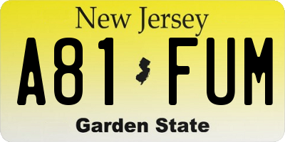 NJ license plate A81FUM