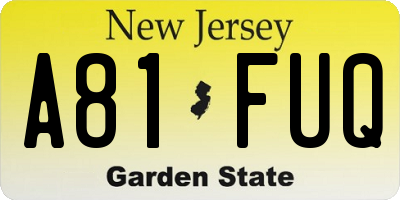 NJ license plate A81FUQ