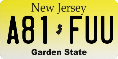 NJ license plate A81FUU