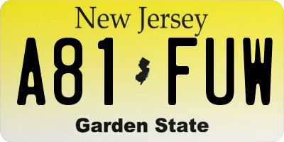 NJ license plate A81FUW