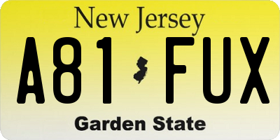 NJ license plate A81FUX