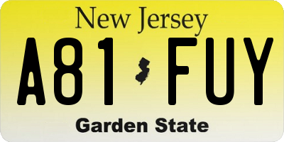 NJ license plate A81FUY